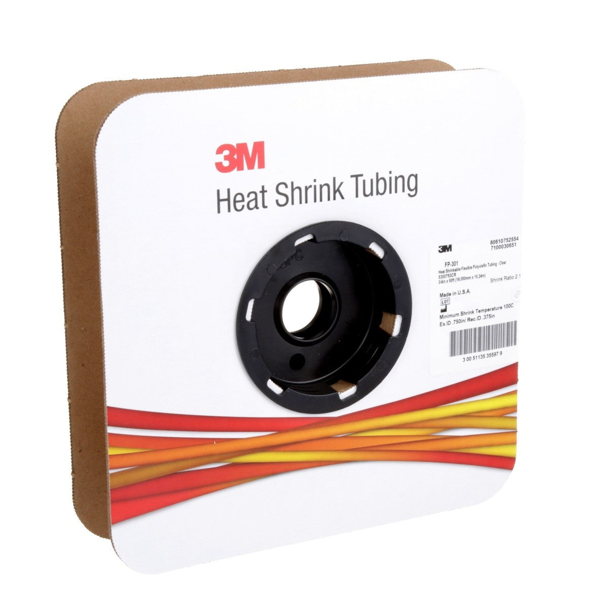 3M FP0.750CR50'S Heat Shrink Thin-Wall Tubing FP-301, 2:1 Shrink Ratio, Clear, 3/4 in x 50 ft Spool (7100030651)  - (3Pack) - 3