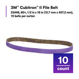 3M 33446 Cubitron II File Belt, 80+ Grit, Purple, 1/2 in x 18 in, Spot Weld Removal (7100033186) (50 Pack) - 2