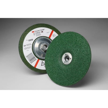 3M 55958 Green Corps Type 27 Depressed Center Wheel, 24 Grit, Ceramic, Green, 7 in x 1/4 in, 5/8 in-11 Internal Threaded (7100034253) (10 Pack)