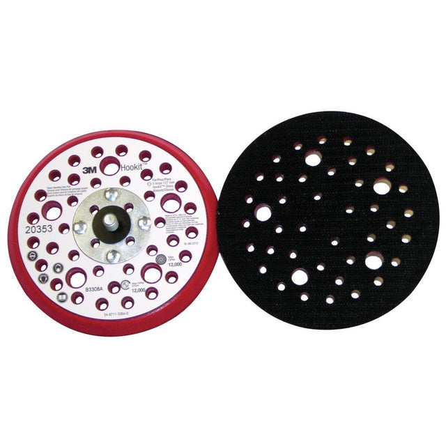 3M Xtract Hookit Low Profile Back-up Pad, Hook and Loop, Red Foam, 5 in x 3/8 in, 5/16-24 External Thread, 44 Holes (20353) (7100037832)  - (10Pack)