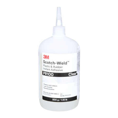 3M PR100 Plastic and Rubber Instant Adhesive, Clear, Low Viscosity, 500 g 1.10 lb Bottle, 1 Bottle/Case (7100039200)