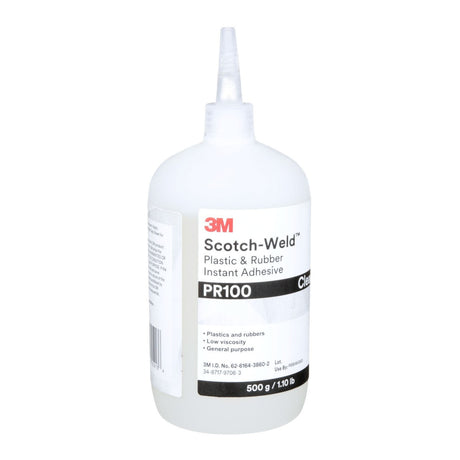 3M PR100 Plastic and Rubber Instant Adhesive, Clear, Low Viscosity, 500 g 1.10 lb Bottle, 1 Bottle/Case (7100039200) - 2