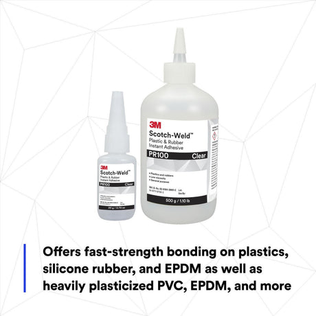 3M PR100 Plastic and Rubber Instant Adhesive, Clear, Low Viscosity, 500 g 1.10 lb Bottle, 1 Bottle/Case (7100039200) - 8
