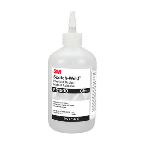 3M PR1500 Plastic and Rubber Instant Adhesive, Clear, 500 g Bottle (7100039203)