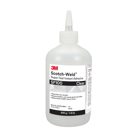 3M SF100 Super Fast Instant Adhesive, Clear, 500 g Bottle (7100039208)