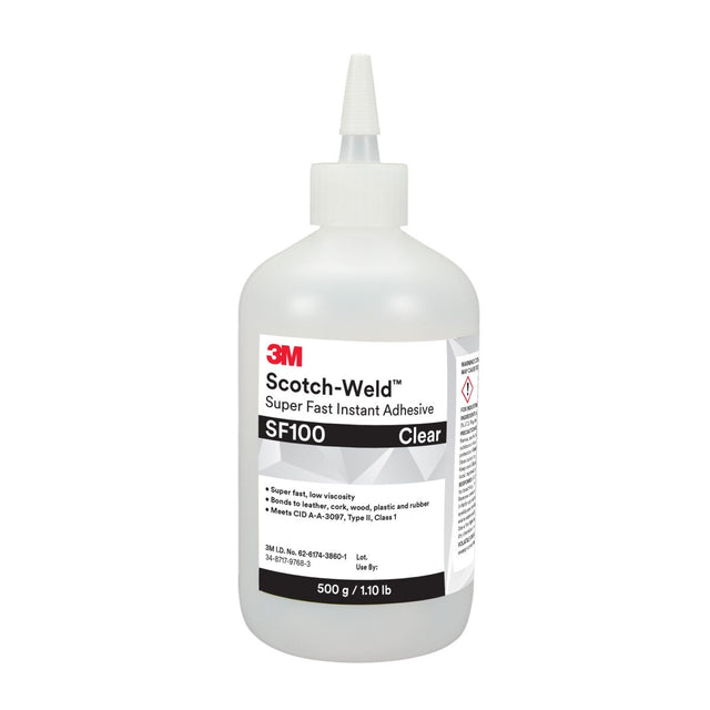 3M SF100 Super Fast Instant Adhesive, Clear, 500 g Bottle (7100039208)