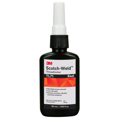 3M TL71 Threadlocker, Red, 50 mL Bottle (7100039231)  - (10Pack)