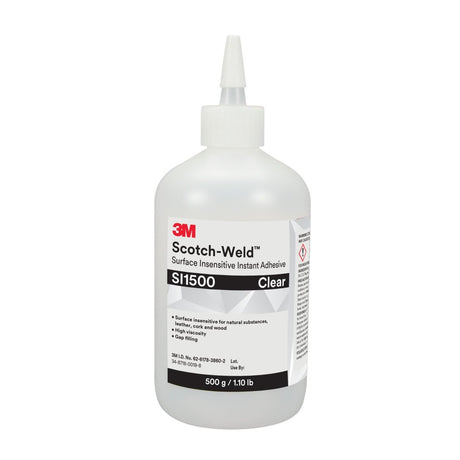 3M SI1500 Surface Insensitive Instant Adhesive, Clear, 500 g Bottle (7100039243)