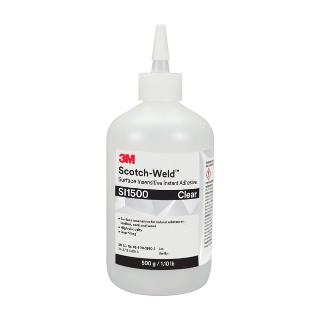 3M SI1500 Surface Insensitive Instant Adhesive, Clear, 500 g Bottle (7100039243)