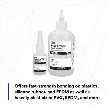 3M PR100 Plastic and Rubber Instant Adhesive, Clear, Low Viscosity, 20 g (0.70 oz) Bottle (7100039259)  - (10Pack) - 5