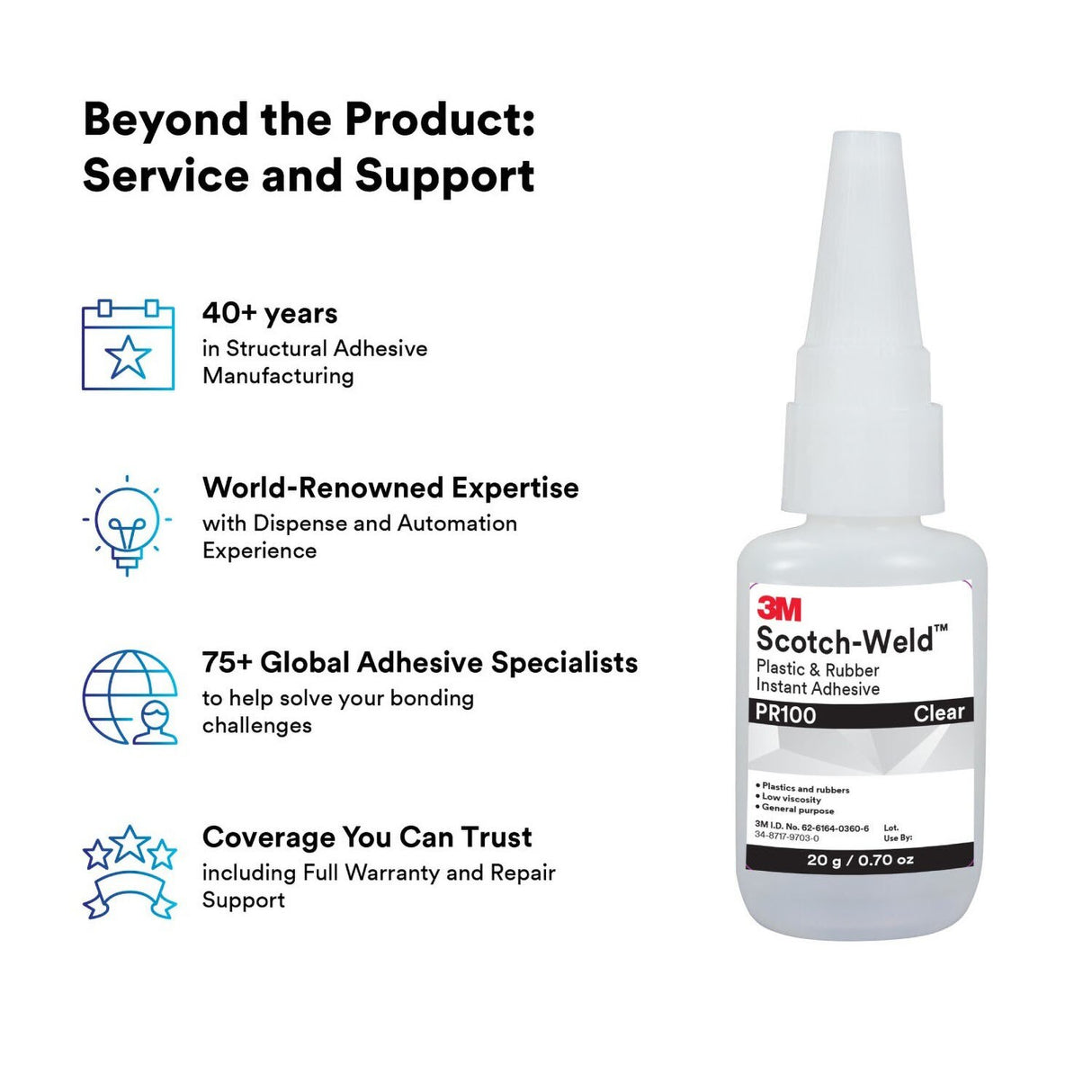 3M PR100 Plastic and Rubber Instant Adhesive, Clear, Low Viscosity, 20 g (0.70 oz) Bottle (7100039259)  - (10Pack) - 7