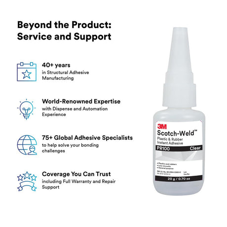 3M PR100 Plastic and Rubber Instant Adhesive, Clear, Low Viscosity, 20 g (0.70 oz) Bottle (7100039259)  - (10Pack) - 7