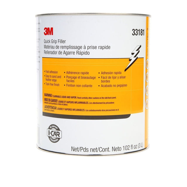 3M Quick Grip Filler Body Filler, Gray Paste, 1 gal Can (33181) (7100039451)  - (4Pack)