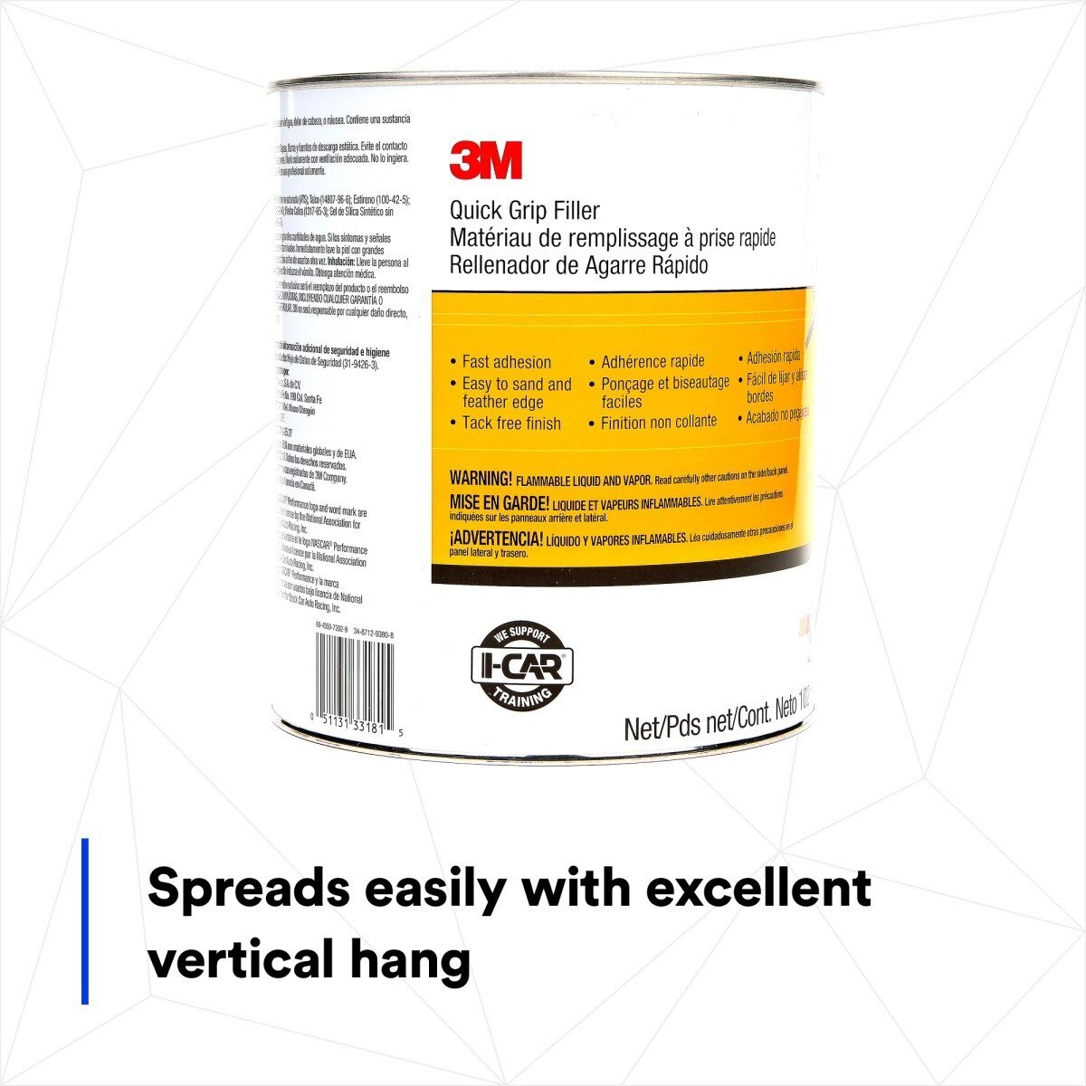 3M Quick Grip Filler Body Filler, Gray Paste, 1 gal Can (33181) (7100039451)  - (4Pack) - 3