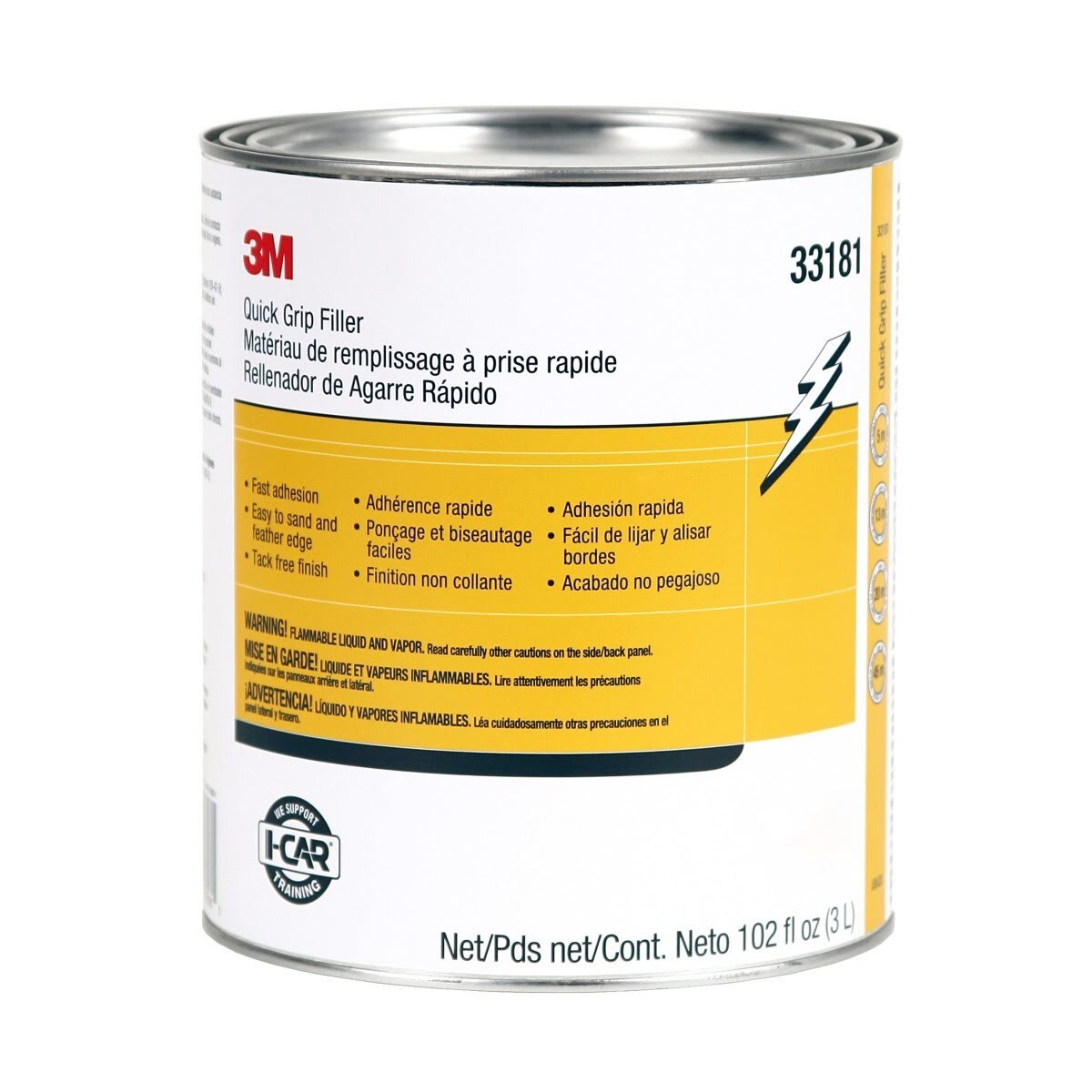3M Quick Grip Filler Body Filler, Gray Paste, 1 gal Can (33181) (7100039451)  - (4Pack) - 5