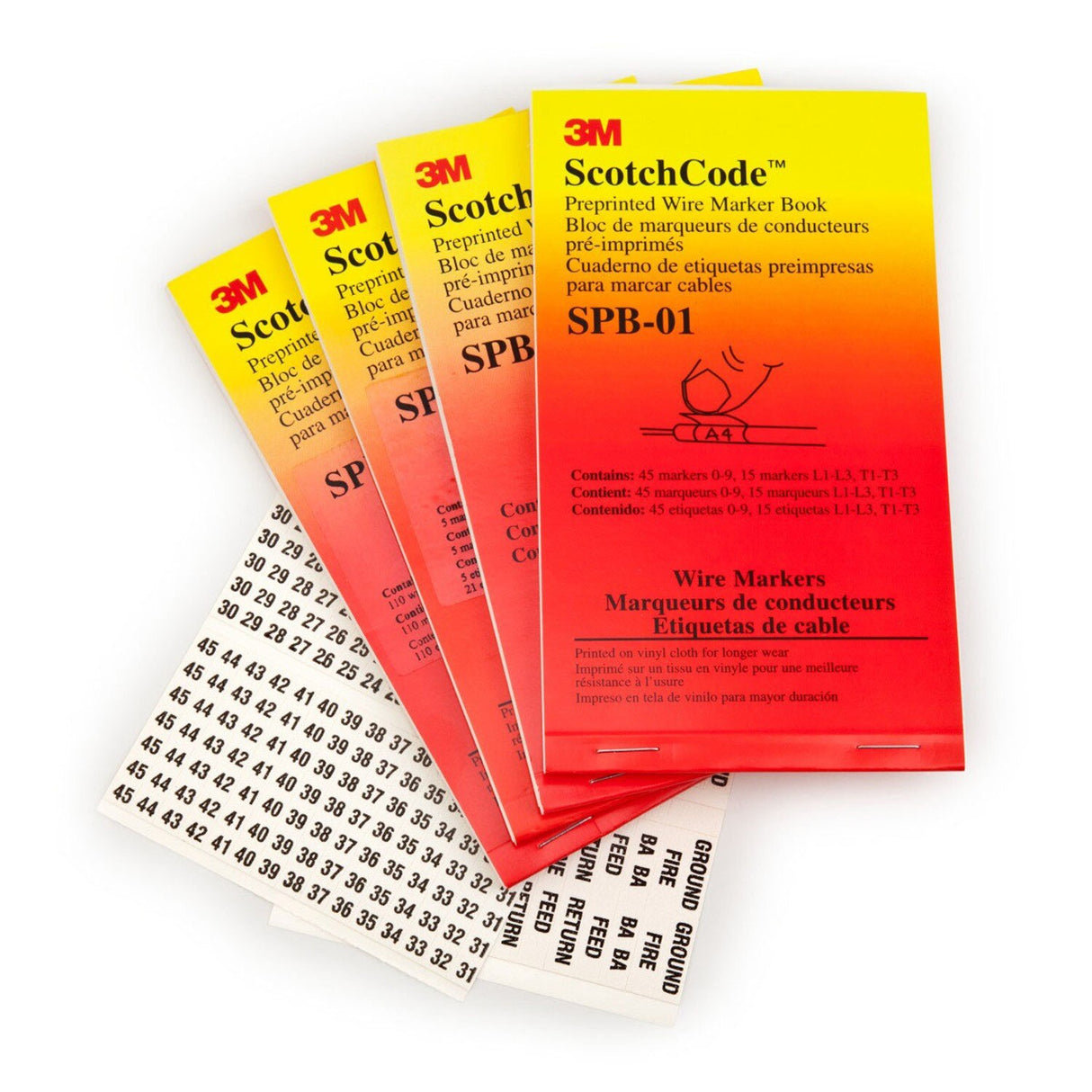 3M ScotchCode Pre-Printed Wire Marker Book, Black Print on White Background (SPB-06) (7100041605)  - (5Pack)
