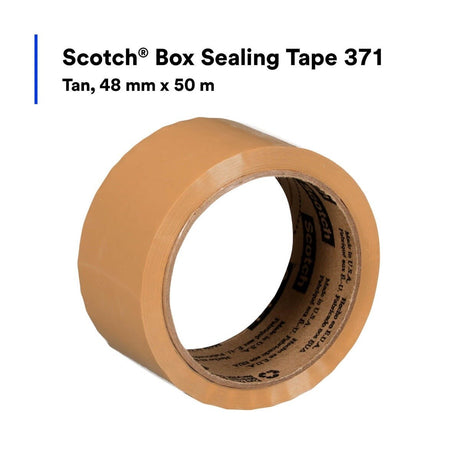 3M 371 Scotch Box Sealing Tape, Tan, 48 mm x 50 m (7100041609) (216 Pack) - 5