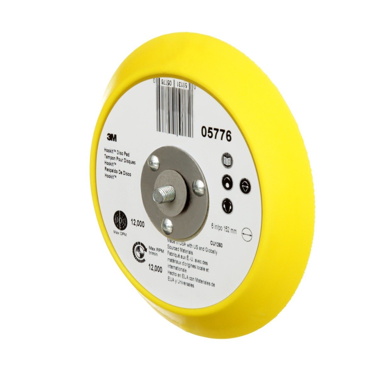 3M Hookit Abrasive Disc Pad, Medium Density Foam, Yellow, 6 in, 5/16-24 EXT (05776) (7100041779)  - (10Pack) - 4