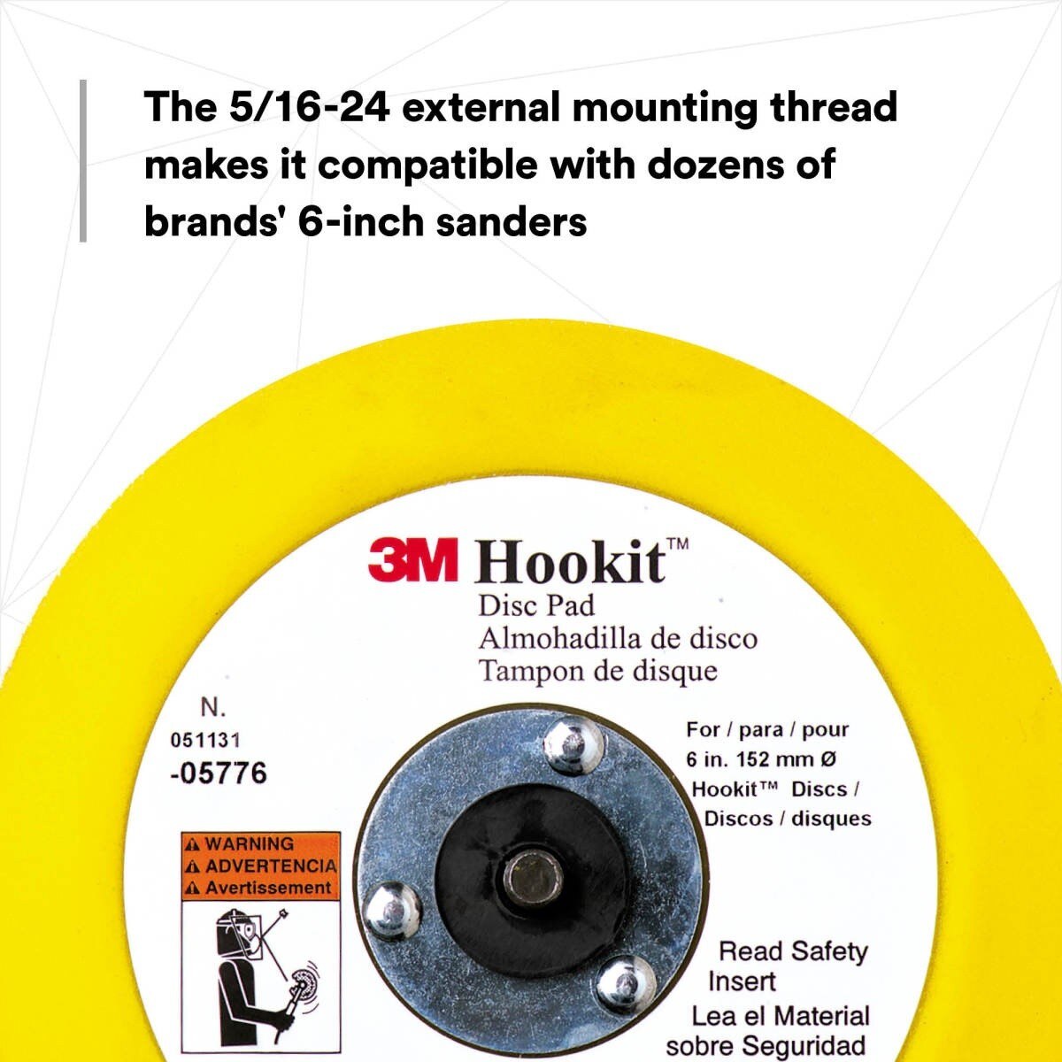 3M Hookit Abrasive Disc Pad, Medium Density Foam, Yellow, 6 in, 5/16-24 EXT (05776) (7100041779)  - (10Pack) - 7