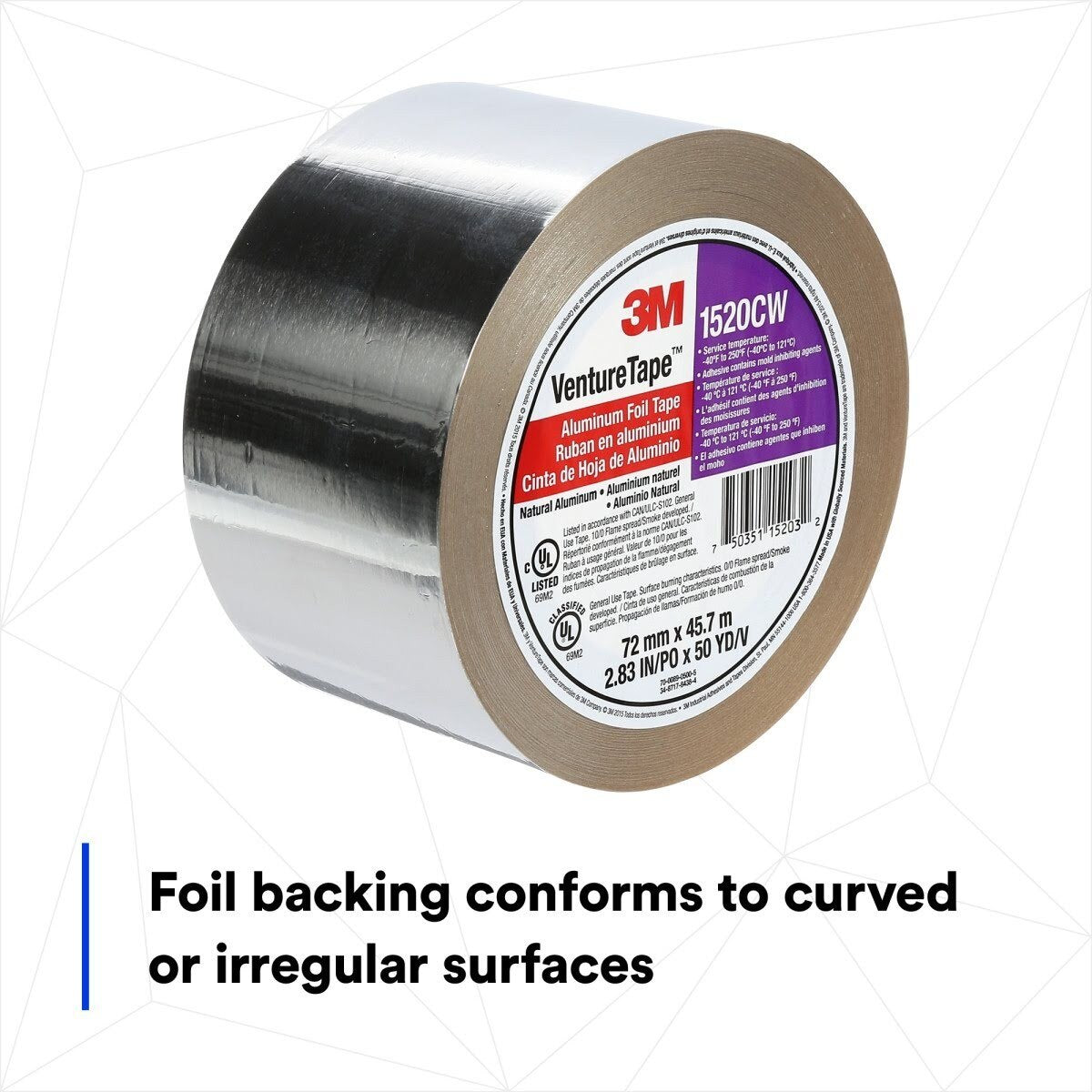 3M Venture Tape Aluminum Foil Tape, Cold Weather Acrylic Adhesive, Silver, 2.83 in x 50 yd, 3.2 mil (1520CW) (7100043713)  - (16Pack) - 2