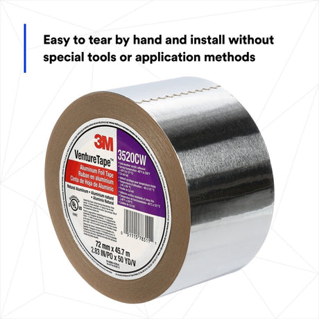 3M 3520CW Venture Tape Aluminum Foil Tape, Silver, 72 mm x 45.7 m, 3.7 mil (7100043750) (256 Pack) - 2