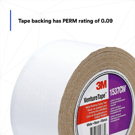 3M 1537CW Metal Building Facing Tape, White, 72 mm x 45.7 m (7100043751) (256 Pack) - 3