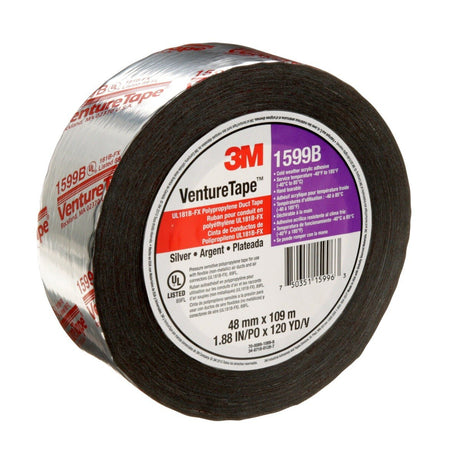 3M 1599B UL181B-FX Polypropylene Duct Tape, Silver, 48 mm x 109.7 m, 3 mil (7100043760) (576 Pack) - 3