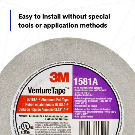 3M 1581A Venture Tape UL181A-P Aluminum Foil Tape Silver 2 1/2 in x 60 yd 2 mil (7100043830) - 5