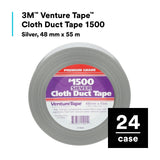 3M 1500 Venture Tape Cloth Duct Tape, Silver, 48 mm x 55 m (1.88 in x 60.1 yd) (7100043836) (576 Pack) - 2