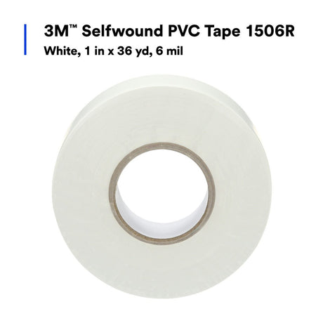 3M 1506R Selfwound PVC Tape, White, Linerless, 1 in x 36 yd, 6 mil (7100043868) (36 Pack) - 4