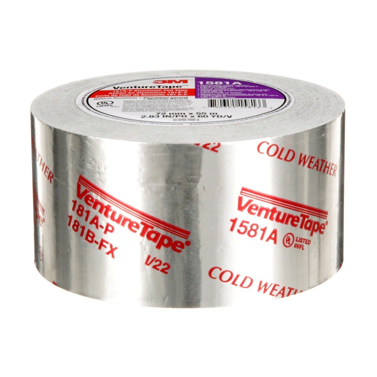 3M UL181A-P 1581A Venture Tape Aluminum Foil Tape, Silver, 72 mm x 55 m, 2 mil (7100043929)  - (16Pack) - 4