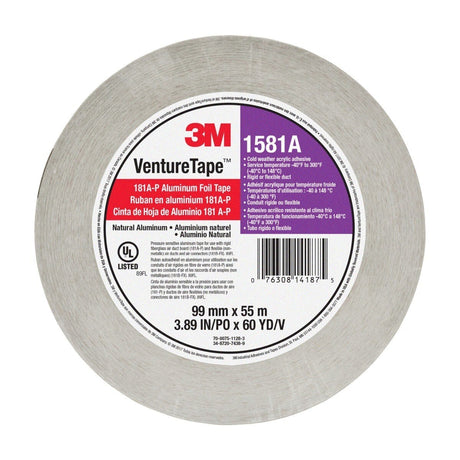 3M UL181A-P 1581A Venture Tape Aluminum Foil Tape, Silver, 72 mm x 55 m, 2 mil (7100043929)  - (16Pack) - 9