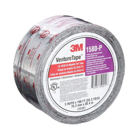 3M Venture Tape UL181B-FX Mastik Foil Tape, Silver, 3 in x 100 ft (1580-P) (7100043954)  - (16Pack) - 3
