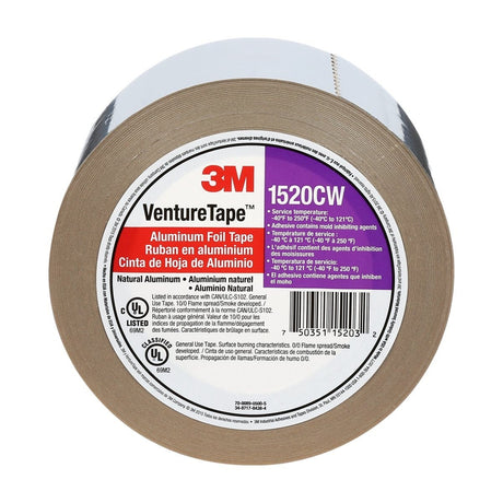 3M 1520CW Aluminum Foil Tape, Pressure Sensitive, Cold Weather Acrylic Adhesive, Silver, 1 in x 50 yd, 3.2 mil (7100043962) (48 Pack)
