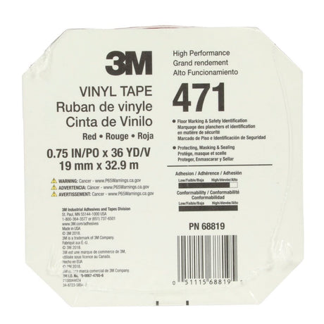 3M 471 Vinyl Tape, Red, 0.75 in x 36 yd, 5.2 mil (7100044624)  - (48Pack) - 8