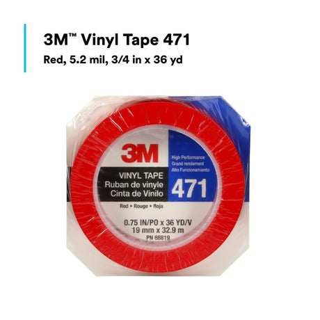 3M 471 Vinyl Tape, Red, 0.75 in x 36 yd, 5.2 mil (7100044624)  - (48Pack) - 9