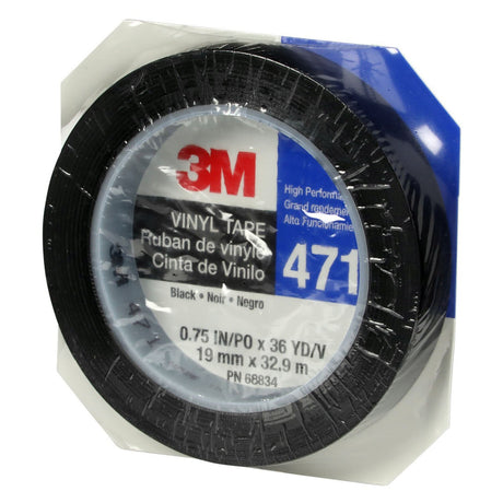 3M 471 Vinyl Tape, Black, 3/4 in x 36 yd, 5.2 mil (471 IW) (7100044625)  - (48Pack) - 7