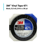 3M 471 Vinyl Tape, Black, 3/4 in x 36 yd, 5.2 mil (471 IW) (7100044625)  - (48Pack) - 10