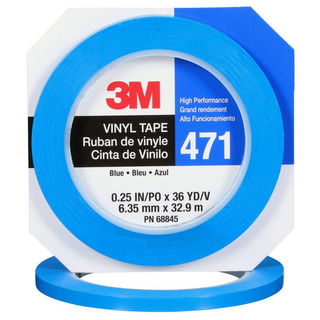 3M 471 Vinyl Tape, Blue, 1/4 in x 36 yd, 5.2 mil (7100044626)  - (144Pack) - 6