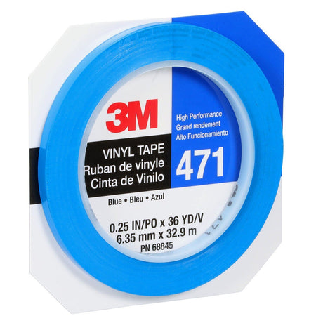 3M 471 Vinyl Tape, Blue, 1/4 in x 36 yd, 5.2 mil (7100044626)  - (144Pack) - 7