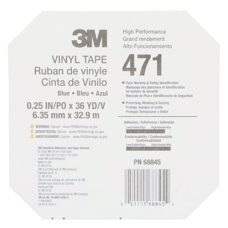 3M 471 Vinyl Tape, Blue, 1/4 in x 36 yd, 5.2 mil (7100044626)  - (144Pack) - 10