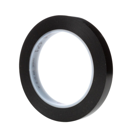 3M 471 Vinyl Tape, Black, 1/4 in x 36 yd, 5.2 mil Roll for Floor Marking (7100044628)  - (144Pack) - 3