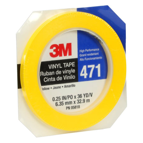 3M 471 Vinyl Tape, Yellow, 1/4 in x 36 yd, 5.2 mil Roll (7100044645)  - (144Pack) - 8