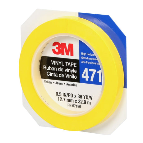 3M 471 Vinyl Tape, Yellow, 1/2 in x 36 yd, 5.2 mil (7100044646)  - (72Pack) - 7