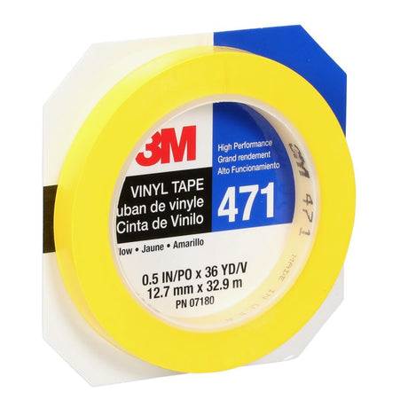 3M 471 Vinyl Tape, Yellow, 1/2 in x 36 yd, 5.2 mil (7100044646)  - (72Pack) - 9