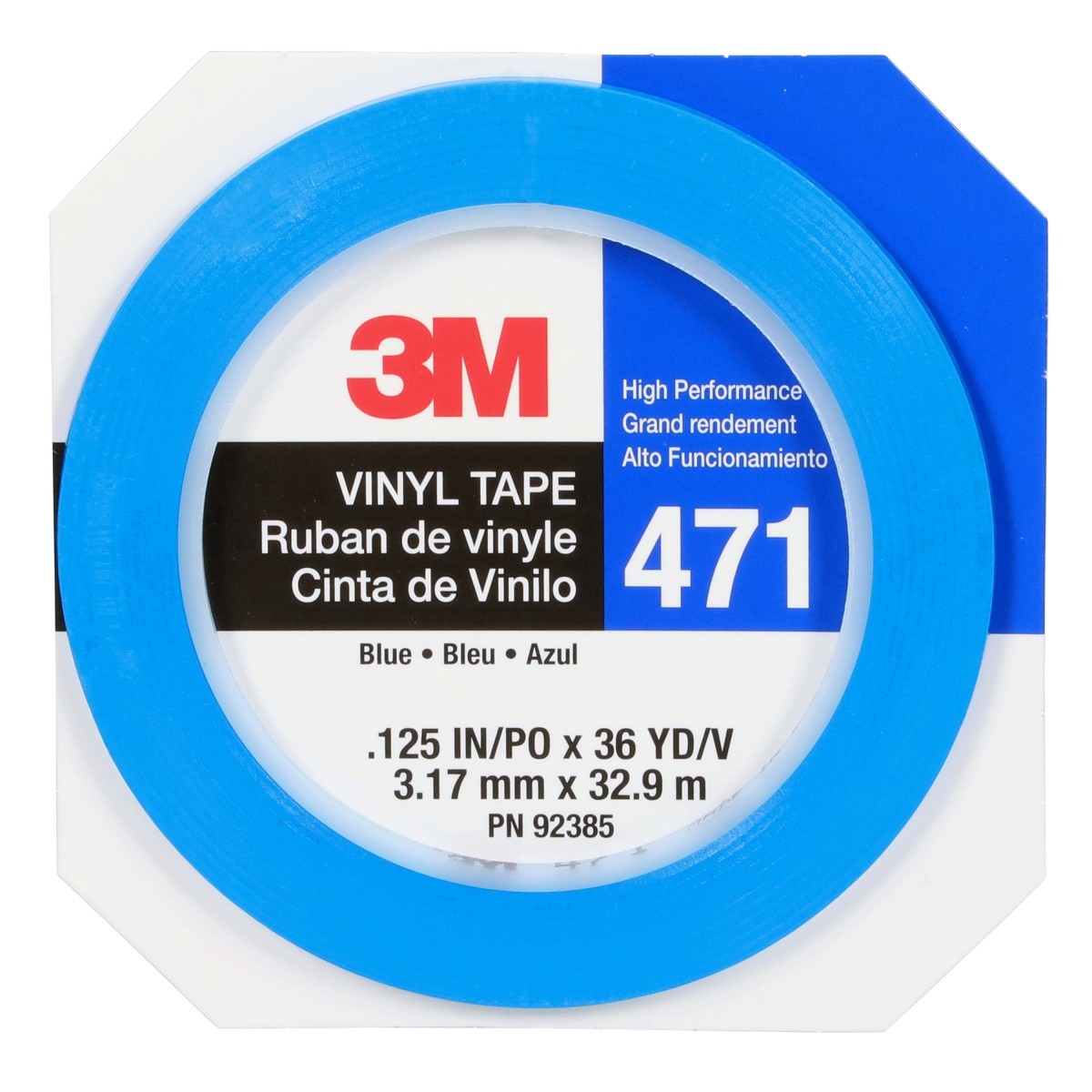 3M 471 Vinyl Tape, Blue, 1/8 in x 36 yd, 5.2 mil (36405) (7100044649)  - (12Pack) - 2