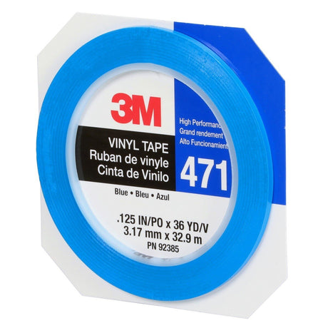 3M 471 Vinyl Tape, Blue, 1/8 in x 36 yd, 5.2 mil (36405) (7100044649)  - (12Pack) - 3