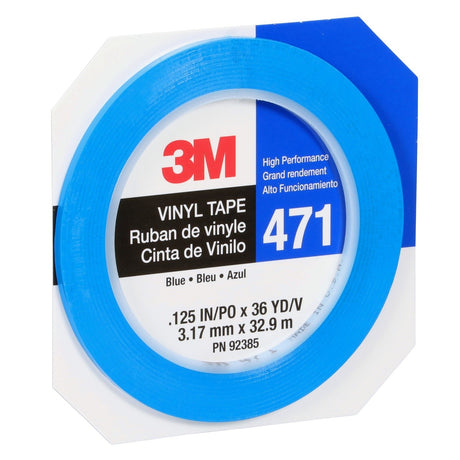 3M 471 Vinyl Tape, Blue, 1/8 in x 36 yd, 5.2 mil (36405) (7100044649)  - (12Pack) - 4