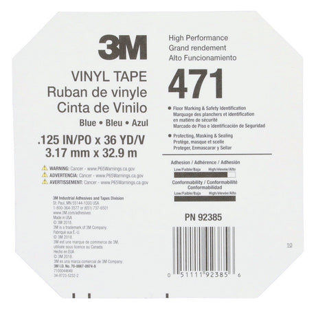 3M 471 Vinyl Tape, Blue, 1/8 in x 36 yd, 5.2 mil (36405) (7100044649)  - (12Pack) - 10