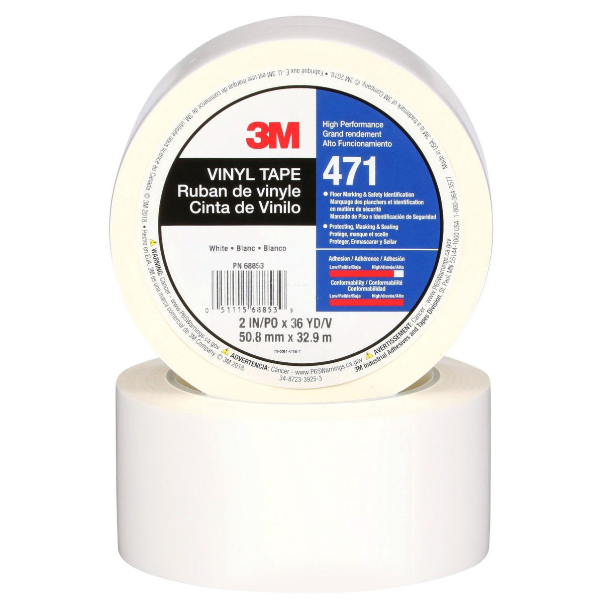 3M 471 Vinyl Tape, White, 2 in x 36 yd, 5.2 mil (7100044650)  - (24Pack) - 2